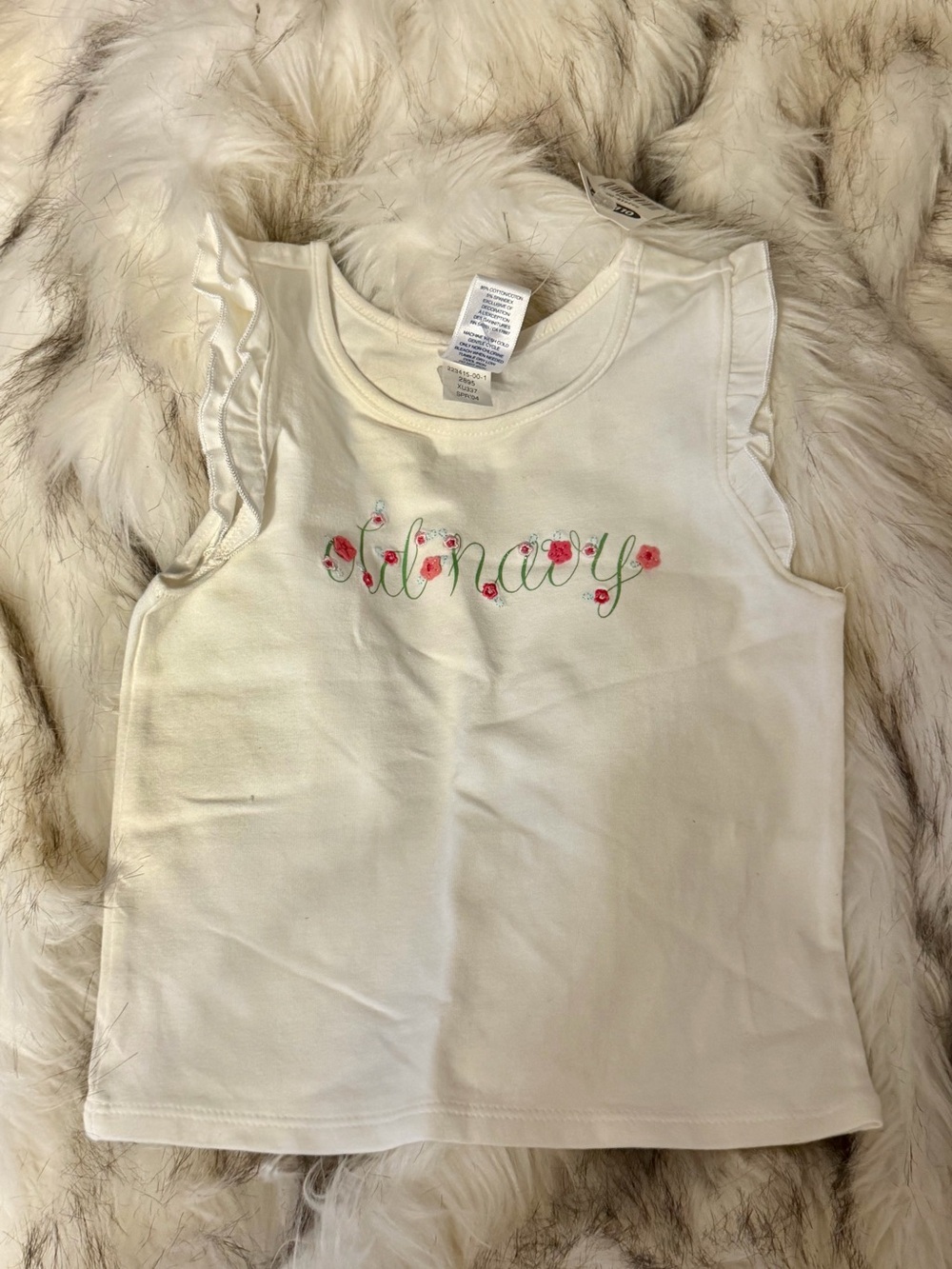 NWT Old Navy Cream Ruffle Sleeve Tank Top with Floral Embroidery